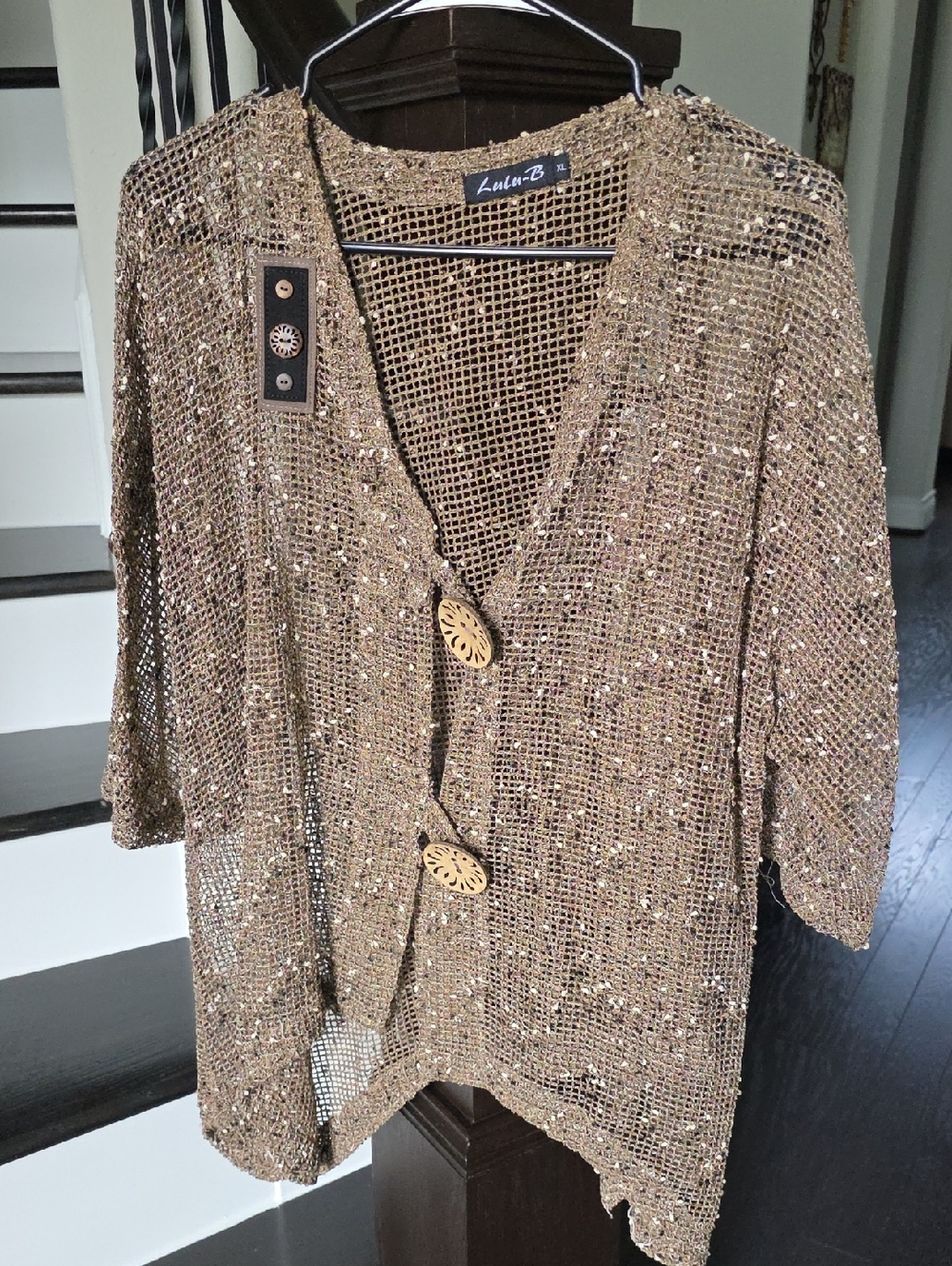 Lulu-B Metallic Open Weave Cardigan in Gold